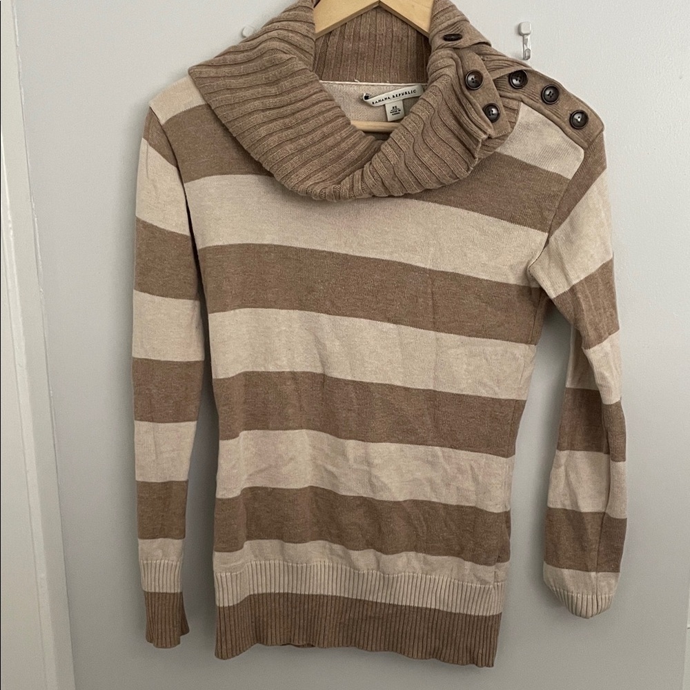 Banana Republic Brown and Cream Striped Cowl Neck Sweater womens size xs